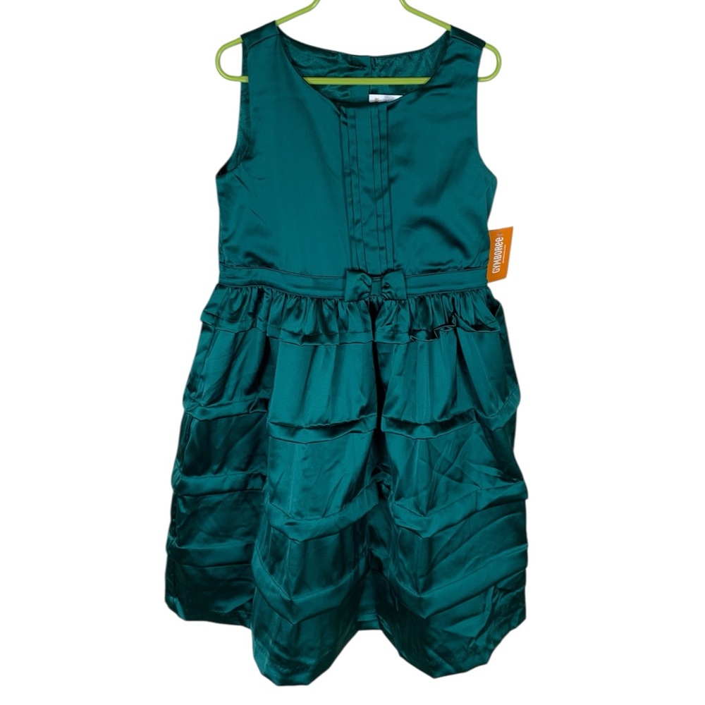 Girls Gymboree Green Satin Sleeveless Tiered Fit & Flare Holiday Dress Size 8